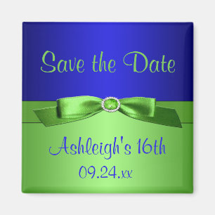 Royal Blue en Lime Green Save the Date Magnet