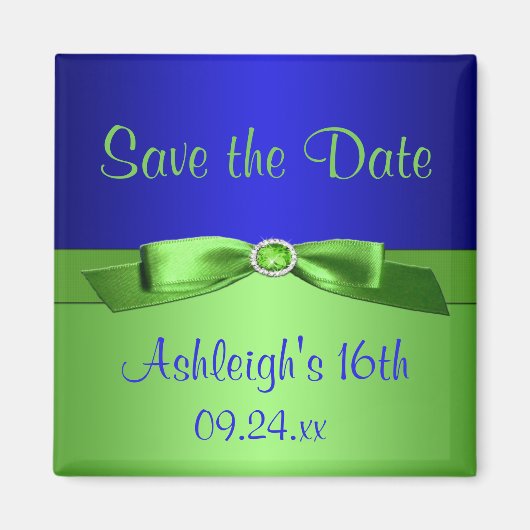 Royal Blue en Lime Green Save the Date Magnet (Voorkant)