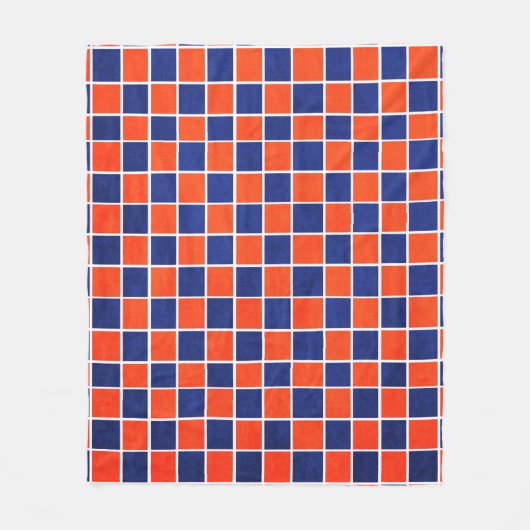 Royal Blue en Oranje Checkered Fleece Blanket (Voorkant)