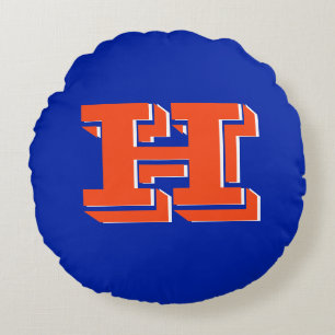 Royal Blue en Oranje Collegiale Kleur Monogram Rond Kussen