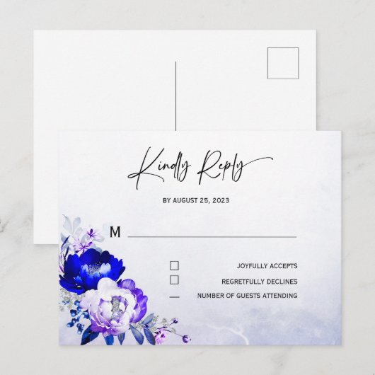 Royal Blue en Paarse bruiloft RSVP Briefkaart (Voorkant / Achterkant)