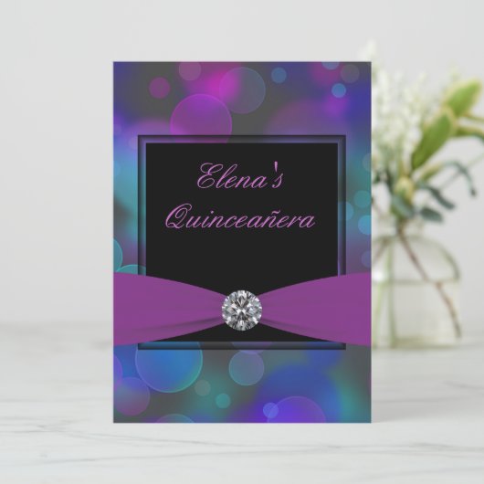 Royal Blue en Paarse Quinceanera Kaart (Staand voorkant)