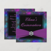Royal Blue en Paarse Quinceanera Kaart (Voorkant / Achterkant)