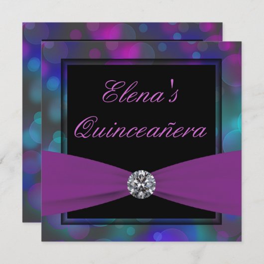 Royal Blue en Paarse Quinceanera Kaart (Voorkant / Achterkant)