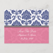 Royal Blue en PInk Damask Save The Date Aankondigingskaart (Voorkant)