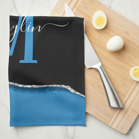 ROYAL BLUE EN SILVER AGATE THEEDOEK (Quarter Fold)