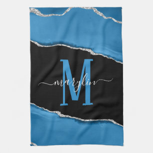 ROYAL BLUE EN SILVER AGATE THEEDOEK