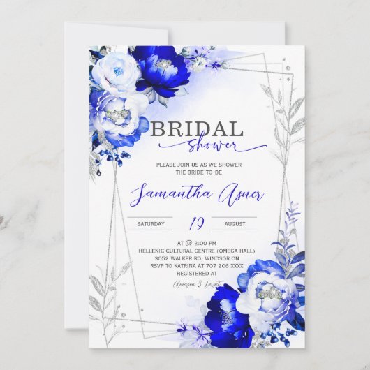 Royal Blue en Silver Bridal Shower Kaart (Voorkant)