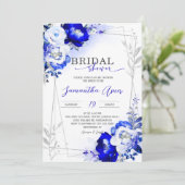 Royal Blue en Silver Bridal Shower Kaart (Staand voorkant)