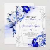 Royal Blue en Silver Bridal Shower Kaart (Voorkant / Achterkant)
