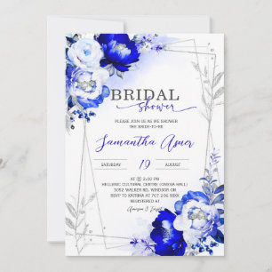 Royal Blue en Silver Bridal Shower Kaart