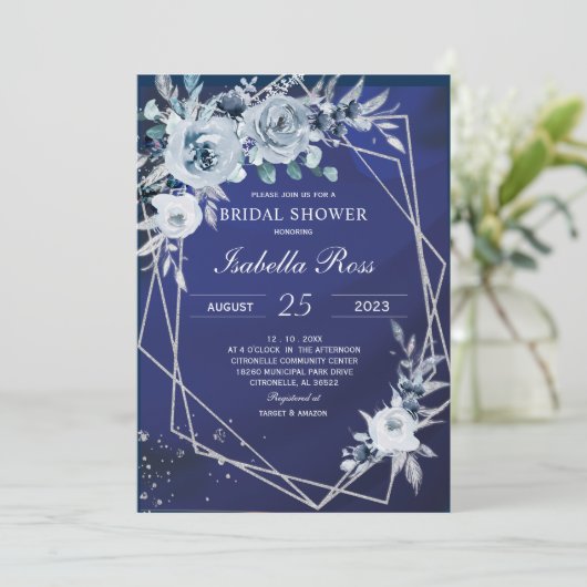 Royal Blue en Silver Bridal Shower Kaart (Staand voorkant)
