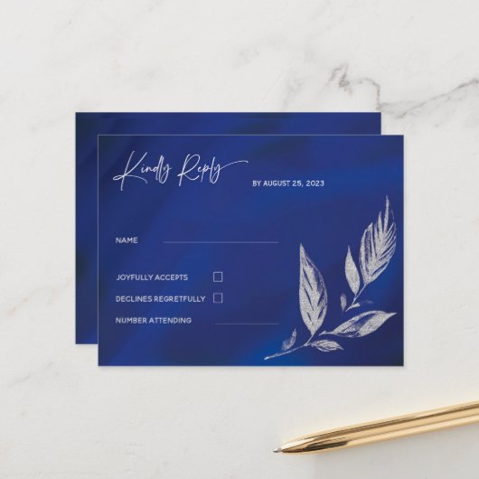 Royal Blue en Silver Briefkaart (Voorkant / Achterkant in situ)