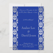Royal Blue en Silver Damask Huwelijksuitnodigingen Kaart (Achterkant)