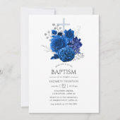 Royal Blue en Silver Floral Baptism Kaart (Voorkant)