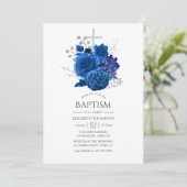 Royal Blue en Silver Floral Baptism Kaart (Staand voorkant)