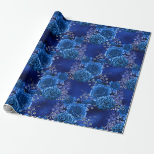 Royal Blue en Silver Floral Cadeaupapier