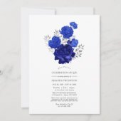 Royal Blue en Silver Floral Celebration of Life Kaart (Voorkant)
