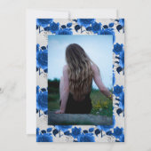 Royal Blue en Silver Floral Celebration of Life Kaart (Achterkant)