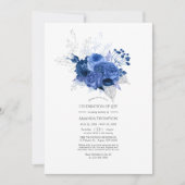 Royal Blue en Silver Floral Celebration of Life Kaart (Voorkant)