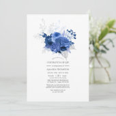 Royal Blue en Silver Floral Celebration of Life Kaart (Staand voorkant)
