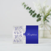 Royal Blue en Silver Floral Enclosure Kaart (Staand voorkant)