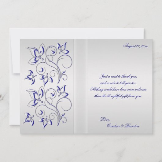 Royal Blue en Silver Floral Foto Hartelijk dank Bedankkaart (Achterkant)