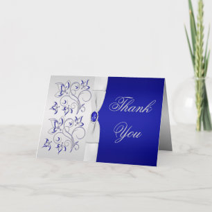 Royal Blue en Silver Floral Hartelijk dank Bedankkaart