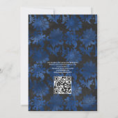 Royal Blue en Silver Floral QR Code RSVP Weddensch Kaart (Achterkant)