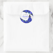Royal Blue en Silver Floral Quinceanera Classic R Ronde Sticker (Tas)
