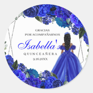 Royal Blue en Silver Floral Quinceanera Classic R Ronde Sticker