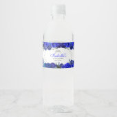 Royal Blue en Silver Floral Quinceanera Waterfles Etiket (Voorkant)
