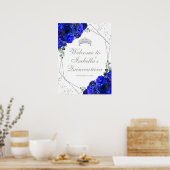 Royal Blue en Silver Floral Quinceanera Welcome P Poster (Keuken)