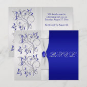 Royal Blue en Silver Floral Reply Card RSVP Kaartje (Voorkant / Achterkant)