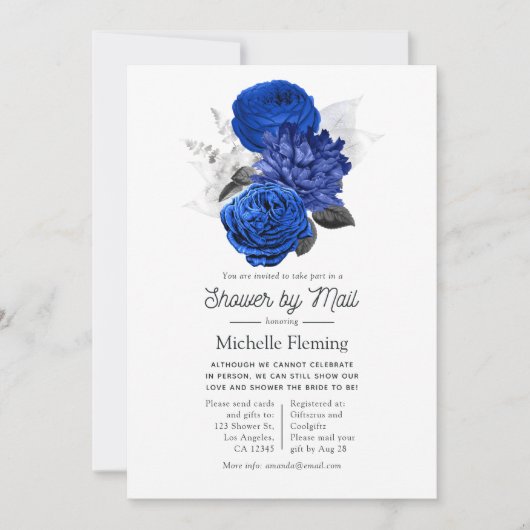 Royal Blue en Silver Floral Vrijgezellenfeest per  Kaart (Voorkant)