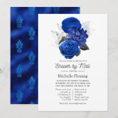 Royal Blue en Silver Floral Vrijgezellenfeest per Kaart (Voorkant / Achterkant)