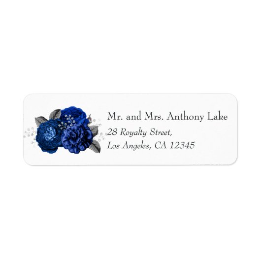 Royal Blue en Silver Floral Wedding Etiket (Voorkant)