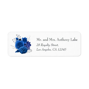 Royal Blue en Silver Floral Wedding Etiket