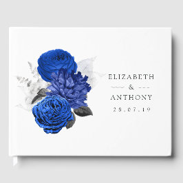 Royal Blue en Silver Floral Wedding Gastenboek