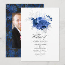 Royal Blue en Silver Floral Wedding Photo