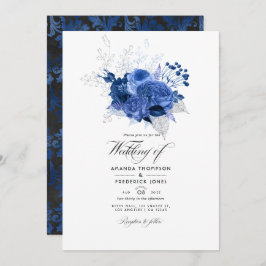Royal Blue en Silver Floral Wedding Photo Kaart