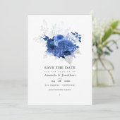 Royal Blue en Silver Floral Wedding Photo Save The Date (Staand voorkant)