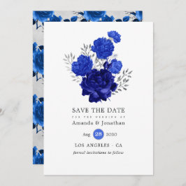 Royal Blue en Silver Floral Wedding Save The Date