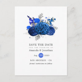 Royal Blue en Silver Floral Wedding Save the Date Aankondigingskaart