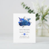 Royal Blue en Silver Floral Wedding Save the Date Aankondigingskaart (Staand voorkant)
