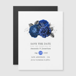 Royal Blue en Silver Floral Wedding Save the Date Magnetische Uitnodiging