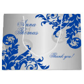 Royal Blue en Silver Flourish Groot Cadeauzakje (Voorkant)
