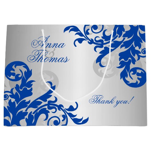 Royal Blue en Silver Flourish Groot Cadeauzakje (Voorkant)