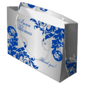 Royal Blue en Silver Flourish Groot Cadeauzakje (Achterkant Gekanteld)