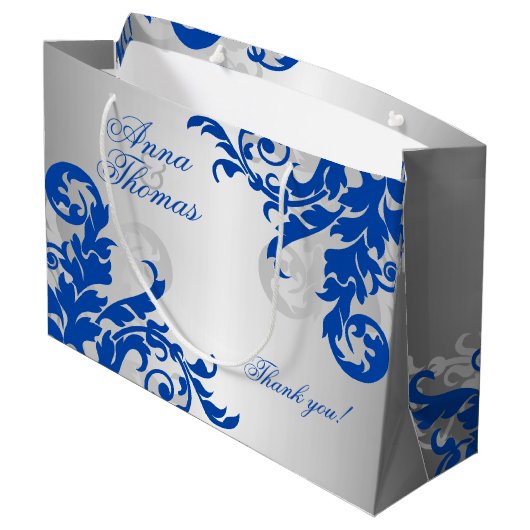 Royal Blue en Silver Flourish Groot Cadeauzakje (Achterkant Gekanteld)